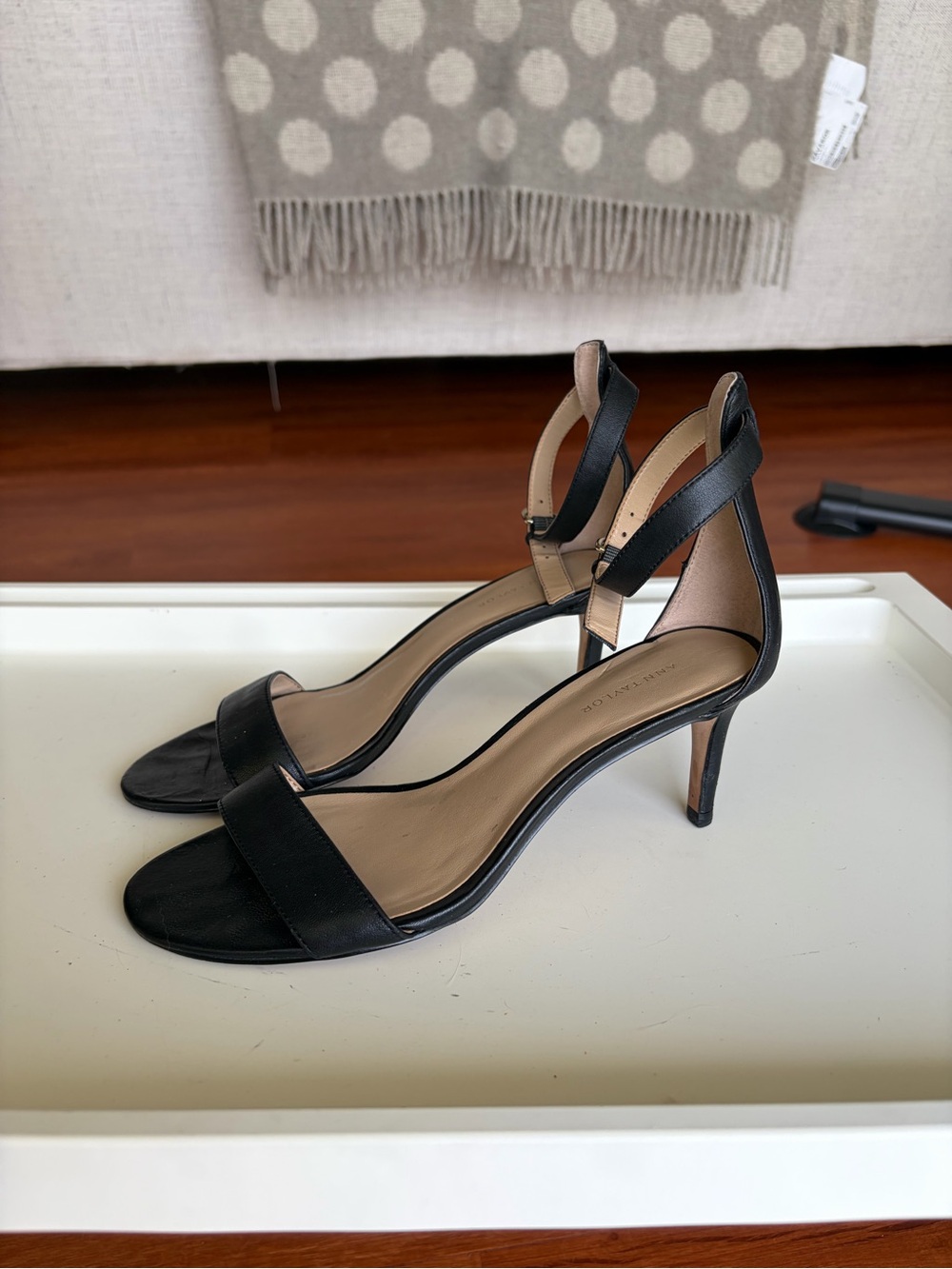 Ann Taylor Black Leather Ankle-Strap Heels